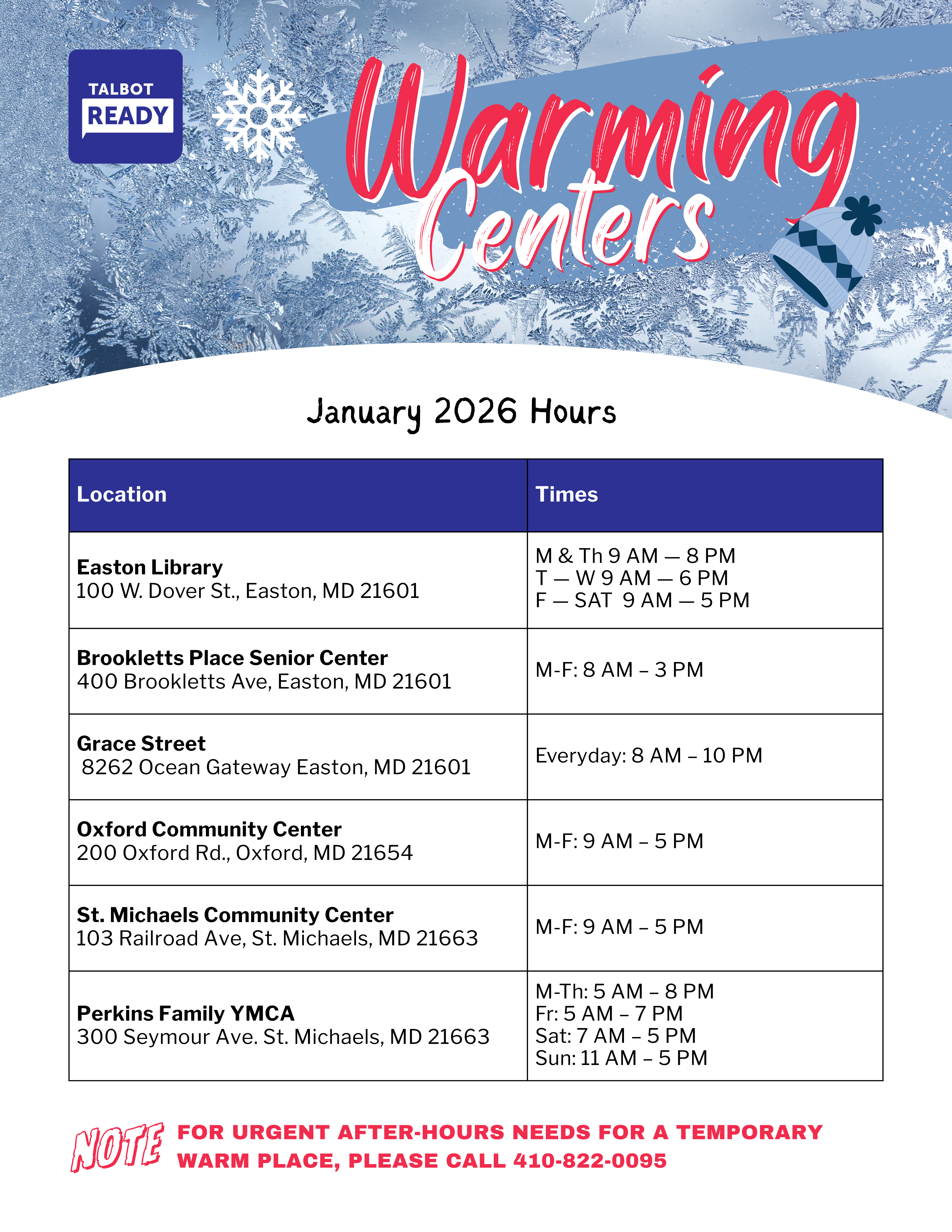 Warming Centers January 2026 Graphic